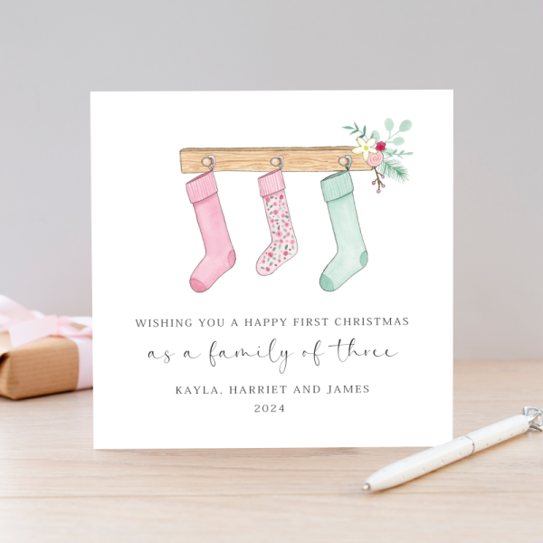 First Christmas as a Family card - Stockings