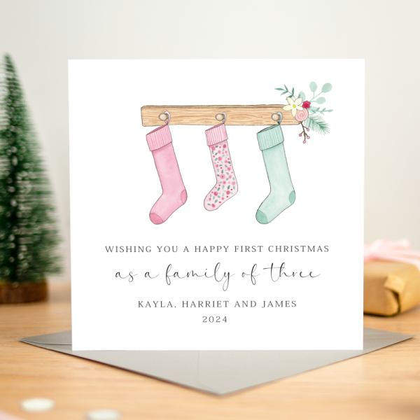 First Christmas as a Family card - Stockings