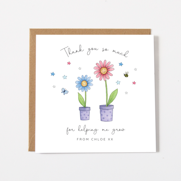 Personalised Teacher Thank You Card - Thank You For Helping Me Grow