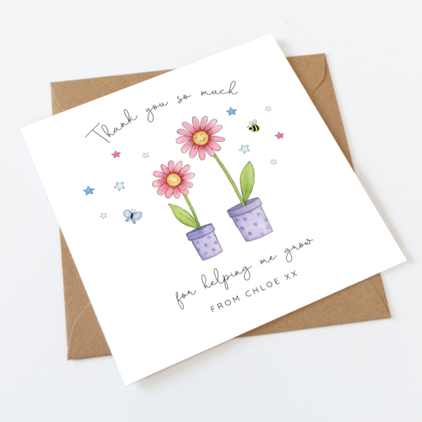 Personalised Teacher Thank You Card - Thank You For Helping Me Grow