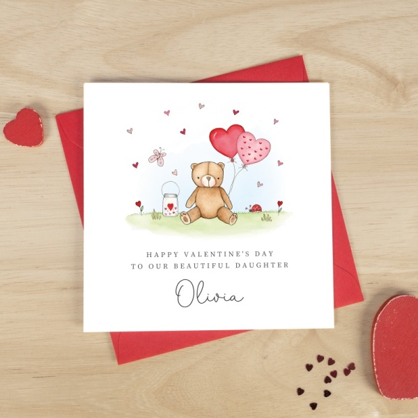 Personalised Valentine's Day Card For a Girl - Teddy