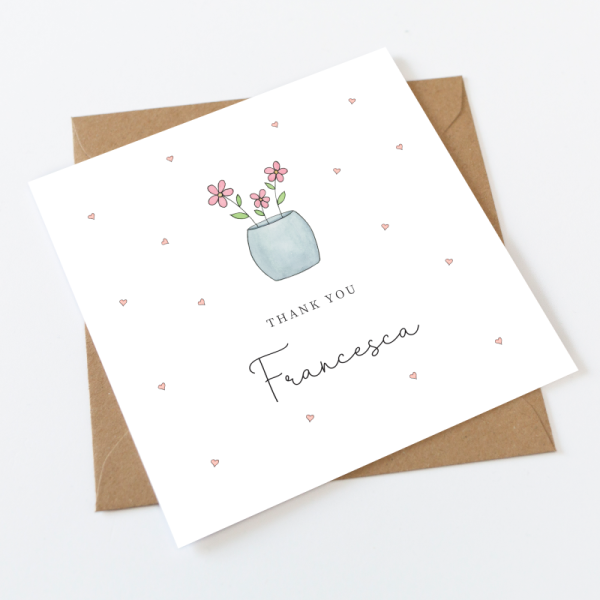 Personalised Thank You Card - Pink Flowers
