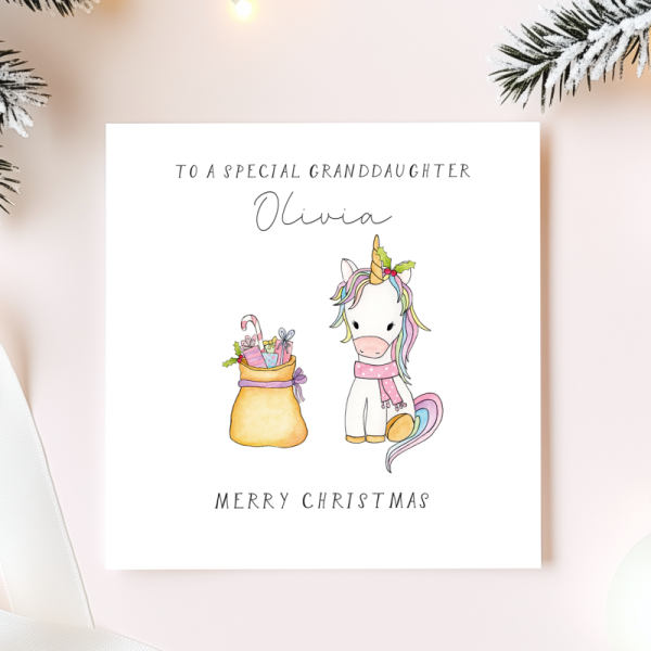 Personalised Unicorn Christmas Card - Daughter, Granddaughter, Niece, Sister