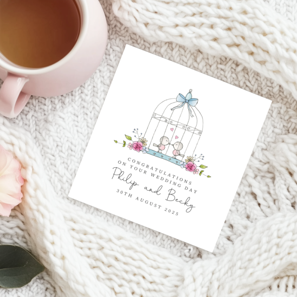 Personalised Wedding Day Card - Bird Cage Wedding Card