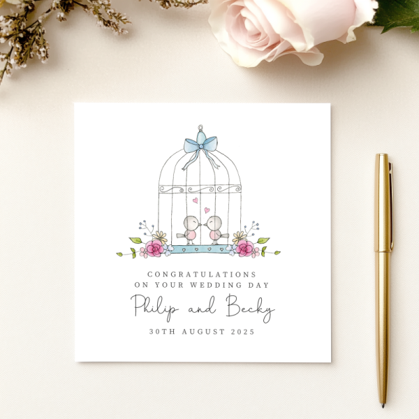 Personalised Wedding Day Card - Bird Cage Wedding Card