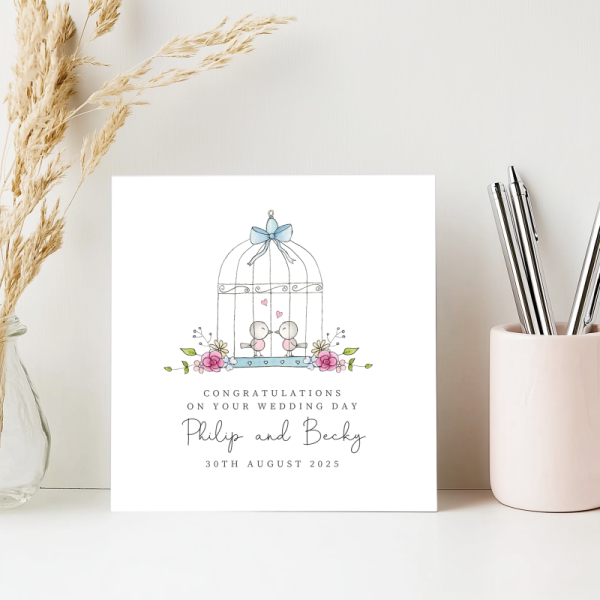 Personalised Wedding Day Card - Bird Cage Wedding Card