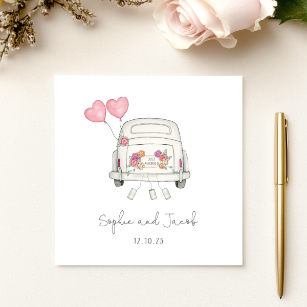 Personalised Wedding Day Card - Wedding Car Card - Just Married