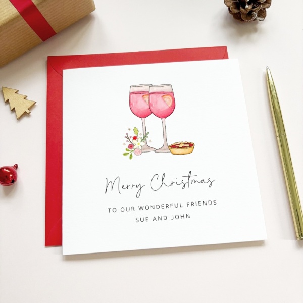 Personalised Friends Christmas card - Rose Wine