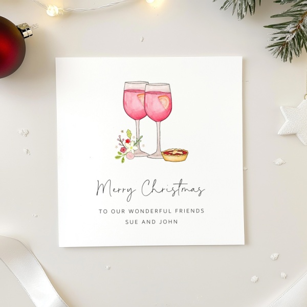 Personalised Friends Christmas card - Rose Wine