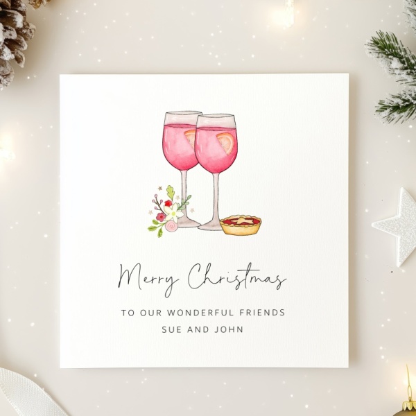 Personalised Friends Christmas card - Rose Wine