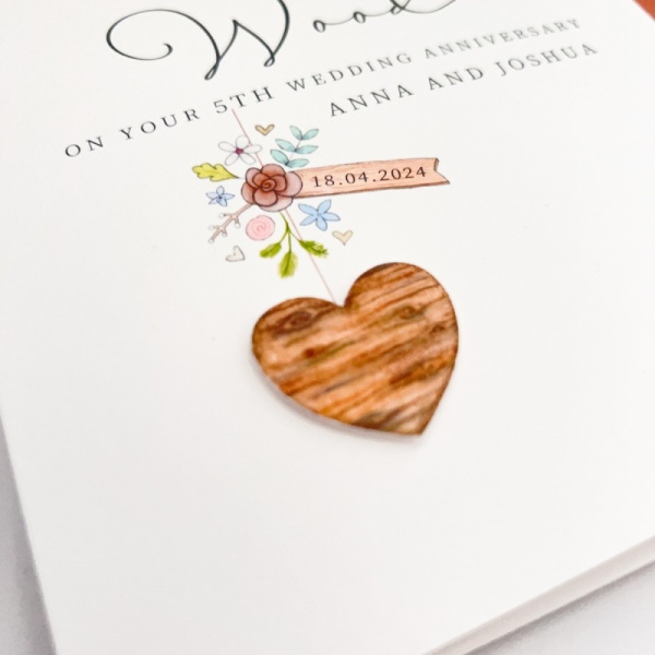 Personalised Wooden Anniversary Card  - 5th Anniversary Card