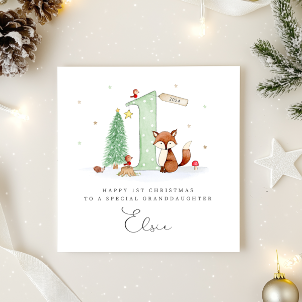 Personalised 1st Christmas Card For A Boy or Girl - Fox