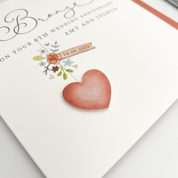Personalised 8th Wedding Anniversary Card - Bronze Anniversary Card