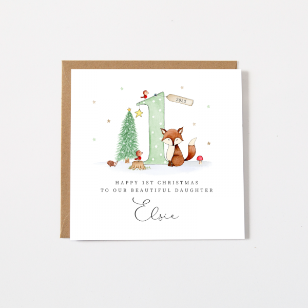 Personalised 1st Christmas Card For A Boy or Girl - Fox