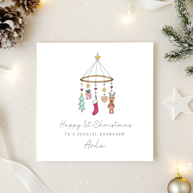 Personalised 1st Christmas Card For A Boy or Girl - Mobile