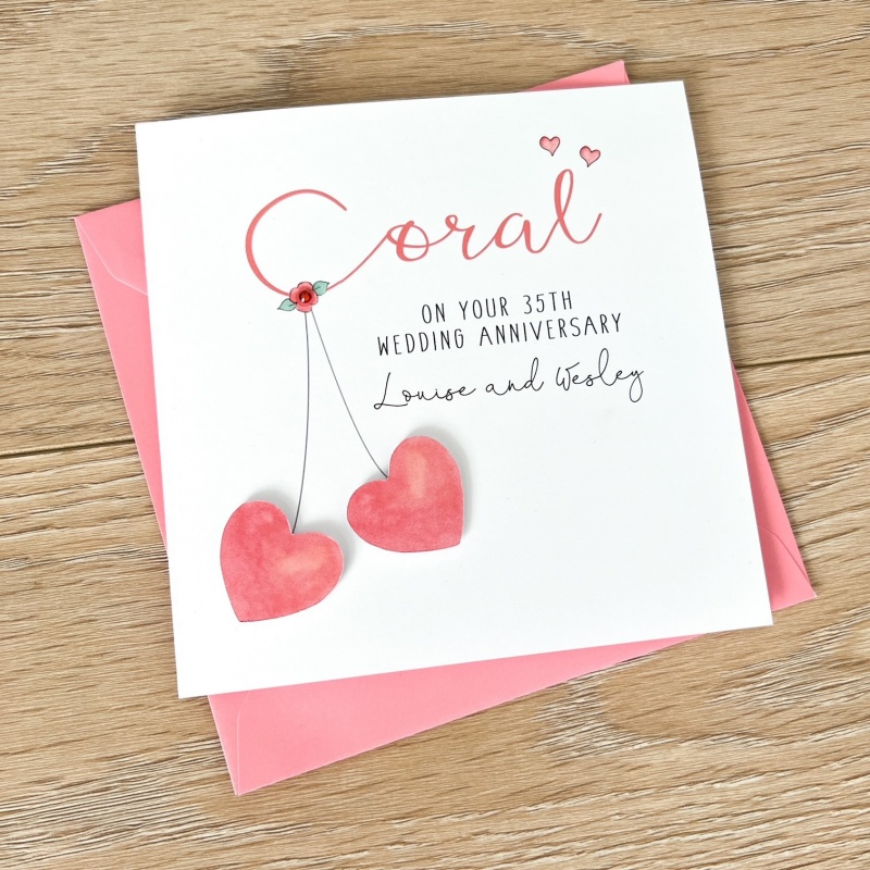 Personalised Coral Wedding Anniversary Card  - 35th Anniversary