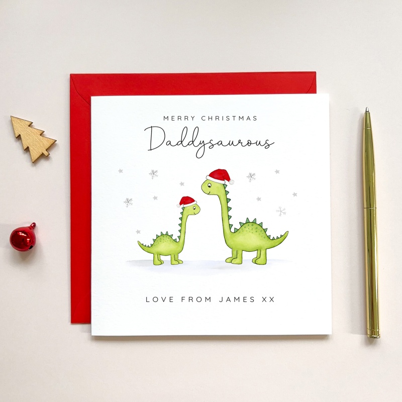 Personalised Dinosaur Daddy Christmas card - Daddysaurous