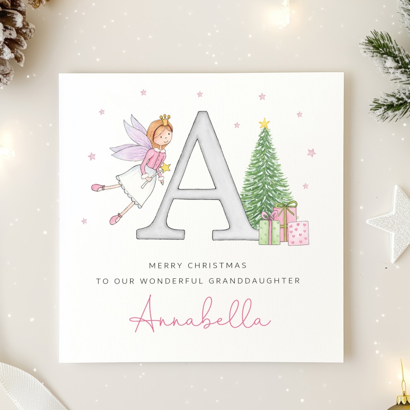 Personalised Girls Christmas Card - Fairy Initial Letter