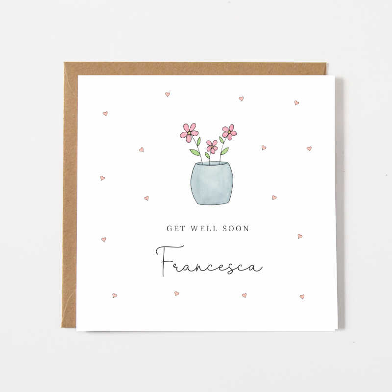 Personalised Get Well Soon Card - Pink Flowers