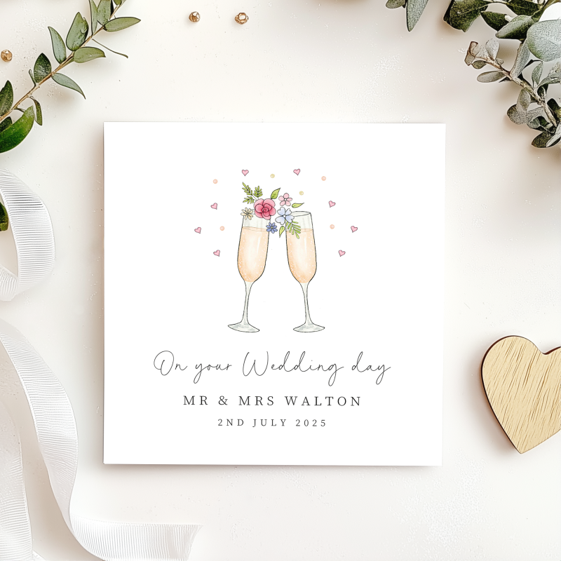 Personalised Wedding Day Card - Champagne Glasses