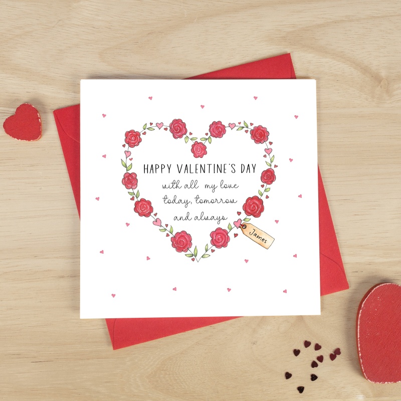 Personalised Valentine's Day Card - Roses Heart