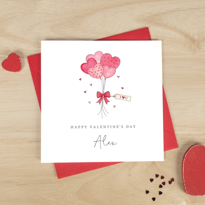 Personalised Valentine's Day Card - Heart Balloon Bunch