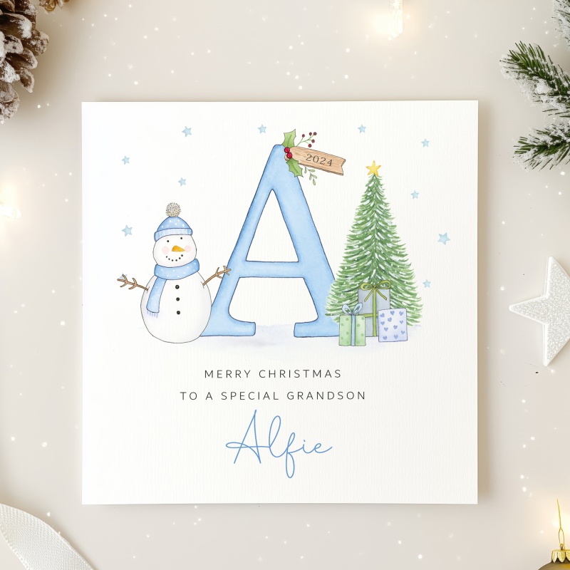 Personalised Boys Christmas Card - Initial Letter