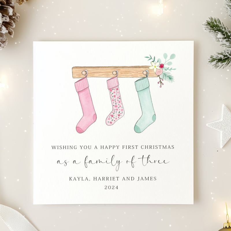 First Christmas as a Family card - Stockings