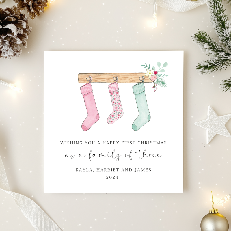 First Christmas as a Family card - Stockings