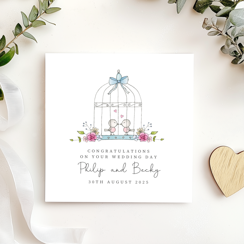 Personalised Wedding Day Card - Bird Cage Wedding Card