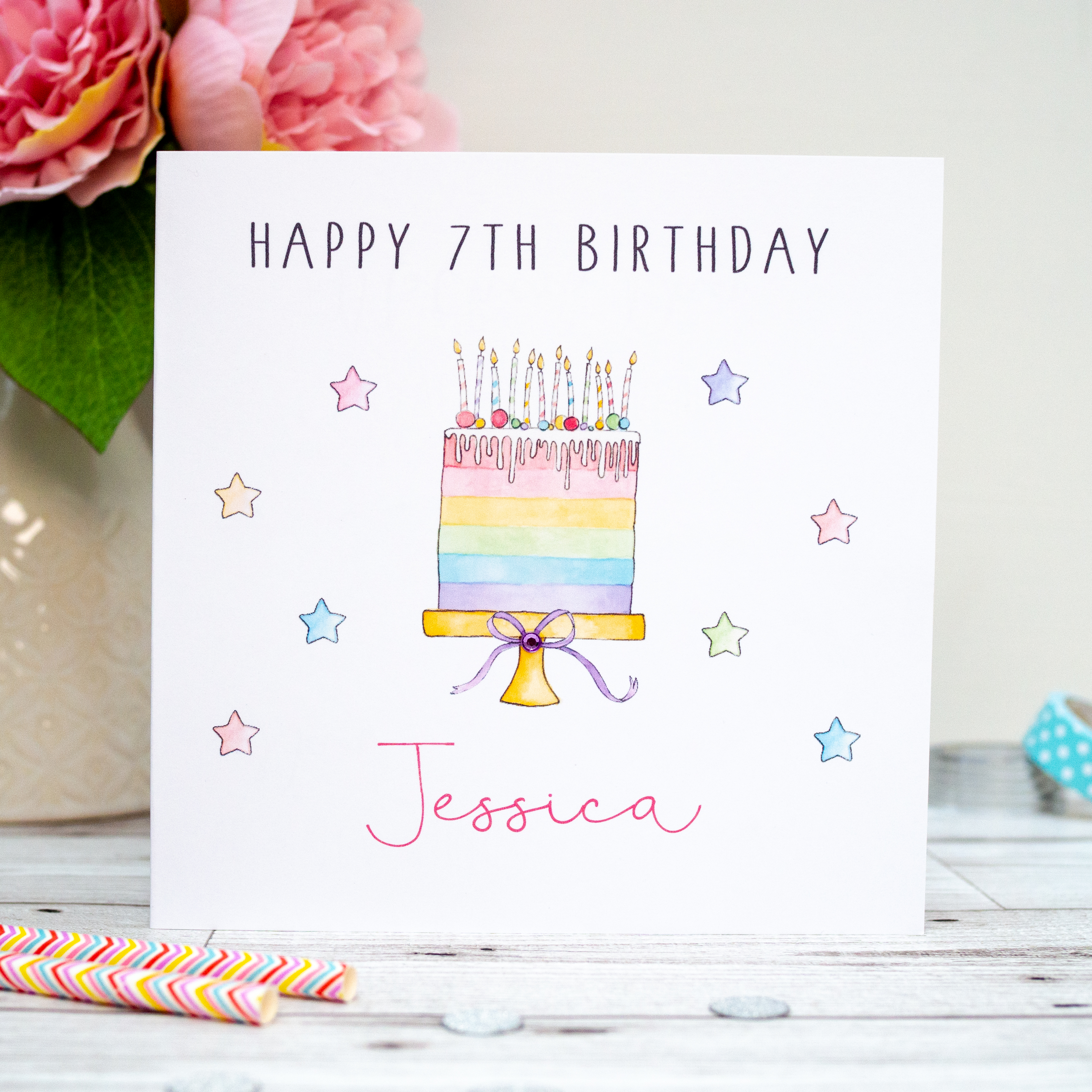 Pink Gingham Vintage Cake Birthday Card – And so to Shop