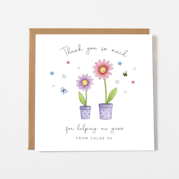 Personalised Teacher Thank You Card - Thank You For Helping Me Grow